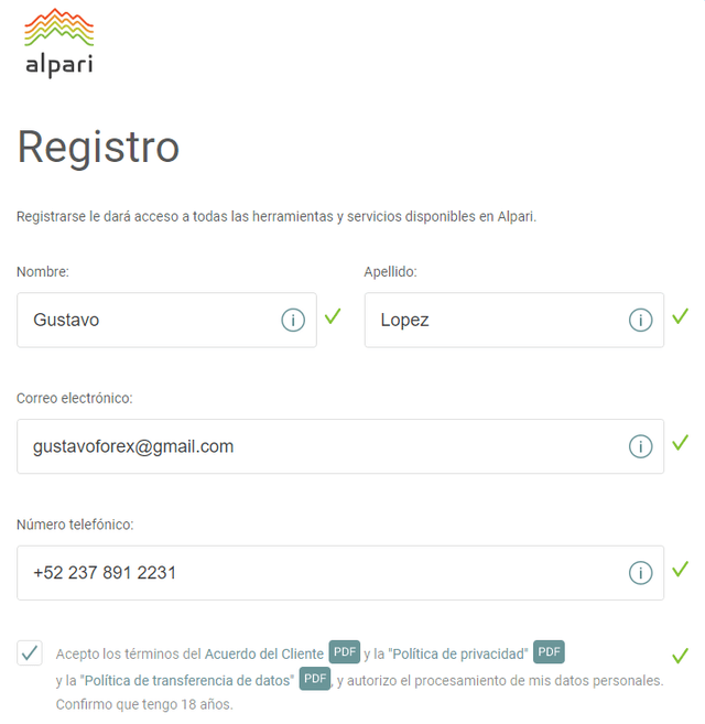 Registro cuenta Alpari PAMM
