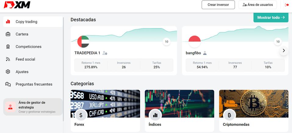 Página de Copy Trading de XM